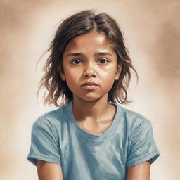 Artistic illustration of a young girl maturing over time amidst hardships. Show her strength and resilience shining through even in difficult circumstances.