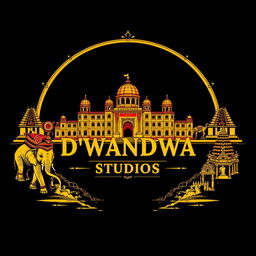 A striking poster for DWANDWA STUDIOS that beautifully integrates a cultural touch of Karnataka, India, using a bold color scheme of yellow, red, and black