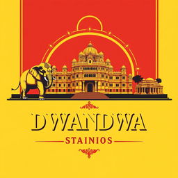 A striking poster for DWANDWA STUDIOS that beautifully integrates a cultural touch of Karnataka, India, using a bold color scheme of yellow, red, and black