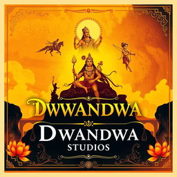 An enchanting poster for DWANDWA STUDIOS that beautifully captures the cultural essence of Karnataka with a divine touch inspired by the Mahabharata