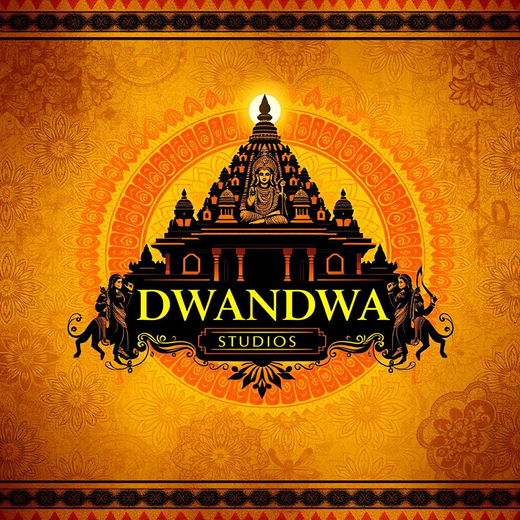 An evocative poster for DWANDWA STUDIOS that embodies the cultural richness of Karnataka, India, accentuated with a color scheme of yellow, red, and black