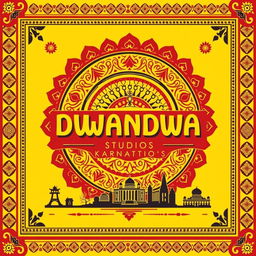 A striking poster for DWANDWA STUDIOS that embodies the cultural heritage of Karnataka through a vibrant color palette of yellow, red, and black