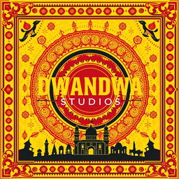 A striking poster for DWANDWA STUDIOS that embodies the cultural heritage of Karnataka through a vibrant color palette of yellow, red, and black