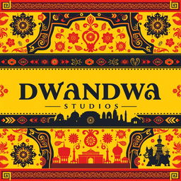 A striking poster for DWANDWA STUDIOS that embodies the cultural heritage of Karnataka through a vibrant color palette of yellow, red, and black