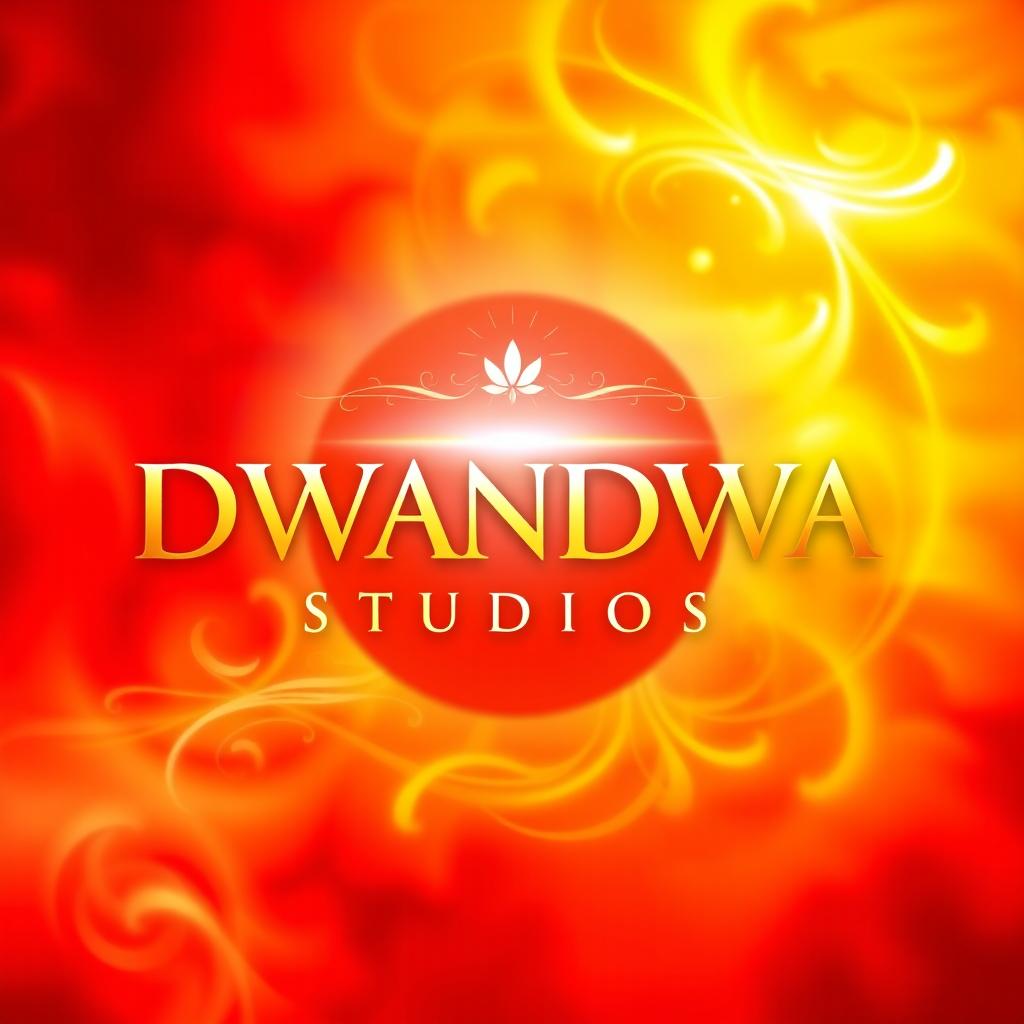 A captivating poster for DWANDWA STUDIOS featuring a dynamic background that blends rich shades of red and yellow, symbolizing vibrancy and warmth