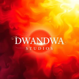 A captivating poster for DWANDWA STUDIOS featuring a dynamic background that blends rich shades of red and yellow, symbolizing vibrancy and warmth