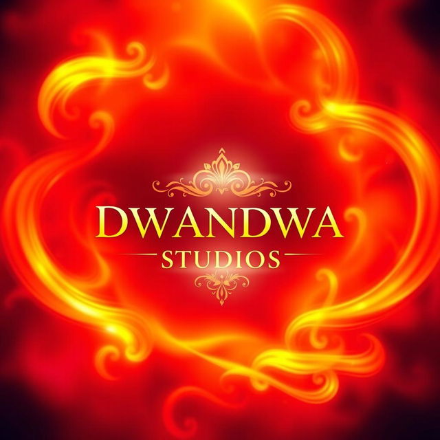 A captivating poster for DWANDWA STUDIOS featuring a dynamic background that blends rich shades of red and yellow, symbolizing vibrancy and warmth