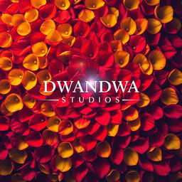 A beautiful poster for DWANDWA STUDIOS featuring a rich and vibrant background composed of a stunning mix of red and yellow flower petals, creating a lush and inviting atmosphere