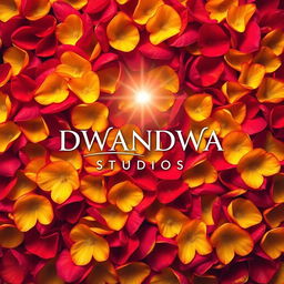 A beautiful poster for DWANDWA STUDIOS featuring a rich and vibrant background composed of a stunning mix of red and yellow flower petals, creating a lush and inviting atmosphere