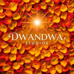 A beautiful poster for DWANDWA STUDIOS featuring a rich and vibrant background composed of a stunning mix of red and yellow flower petals, creating a lush and inviting atmosphere