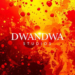 An eye-catching poster for DWANDWA STUDIOS featuring a lively background filled with a mix of red and yellow paint droplets, creating a dynamic and artistic atmosphere