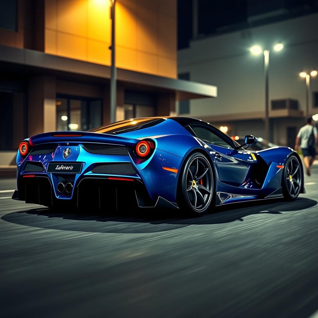 A stunning blue LaFerrari featuring an impressive body kit, showcasing its aerodynamic design and aggressive stance