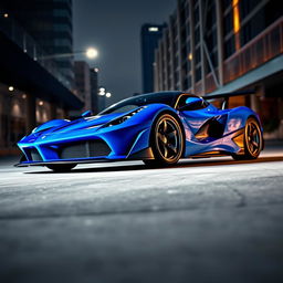 A stunning blue LaFerrari featuring an impressive body kit, showcasing its aerodynamic design and aggressive stance