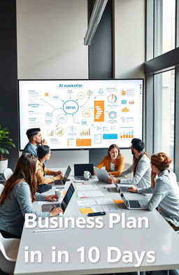 A focused and detailed visual representation of a business plan development process for an AI startup