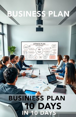 A focused and detailed visual representation of a business plan development process for an AI startup