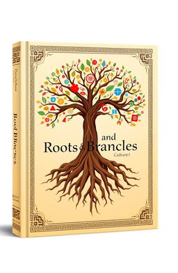 A grand book cover design that elegantly represents the theme of 'Roots and Branches Culture'