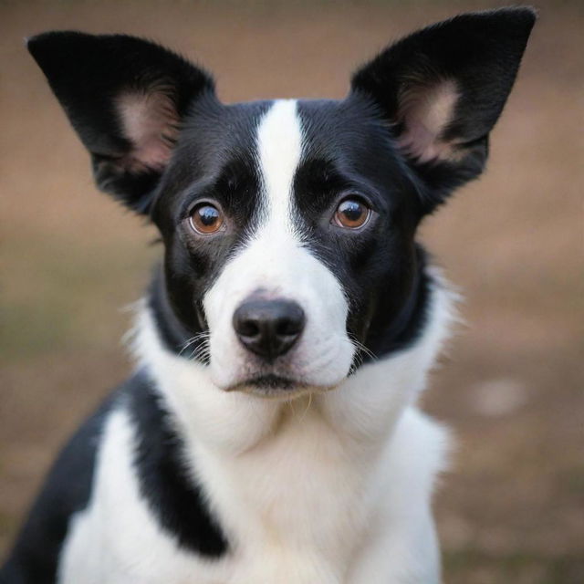 A charming black and white dog with large, floppy ears, its eyes sparkling with joy and curiosity.