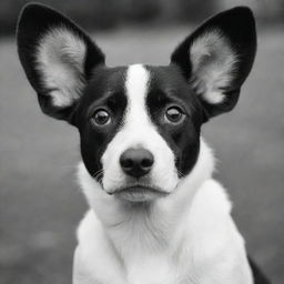 A charming black and white dog with large, floppy ears, its eyes sparkling with joy and curiosity.