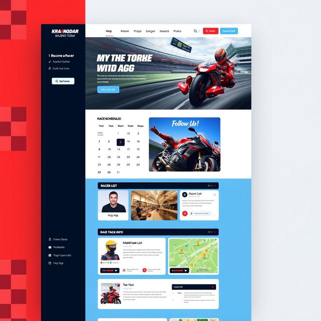 A modern and sleek website layout for the Krasnodar Racing Team's official webpage