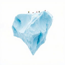 A captivating full view of a majestic flying iceberg, suspended in mid-air against a pristine white background