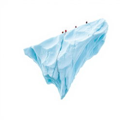 A captivating full view of a majestic flying iceberg, suspended in mid-air against a pristine white background