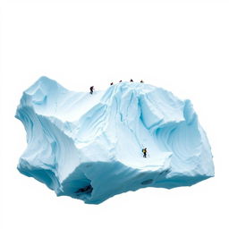 A captivating full view of a majestic flying iceberg, suspended in mid-air against a pristine white background