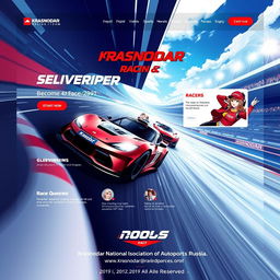 An anime-style rendering of a vibrant and dynamic Krasnodar Racing Team official webpage