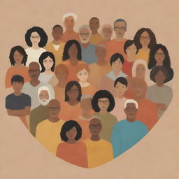 A symbolic representation of a diverse group of people, showcasing cultures, ages, genders, and races harmoniously coexisting and interacting with one another.