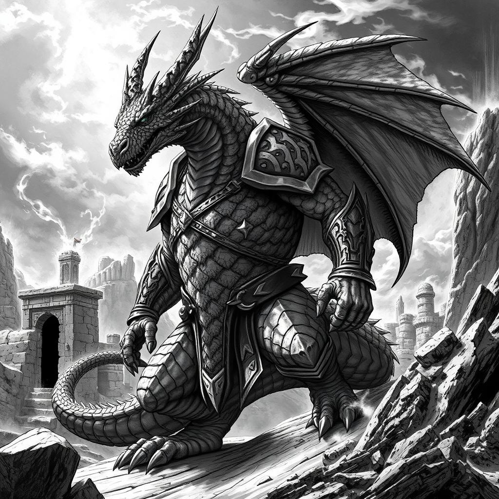 A dragonborn character inspired by Dungeons and Dragons, depicted in an epic fantasy art style