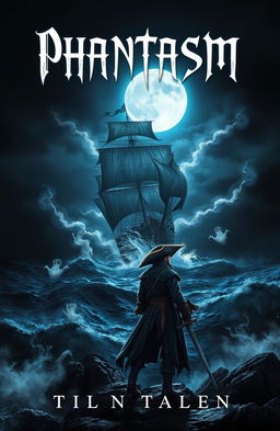 A dramatic and engaging book cover for a fantasy pirate theme titled 'Phantasm'