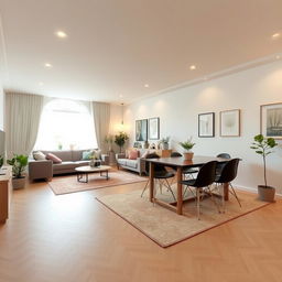 A cozy living-dining room measuring 7 meters long by 3 meters wide, featuring a large window at the far end that illuminates the space with natural light