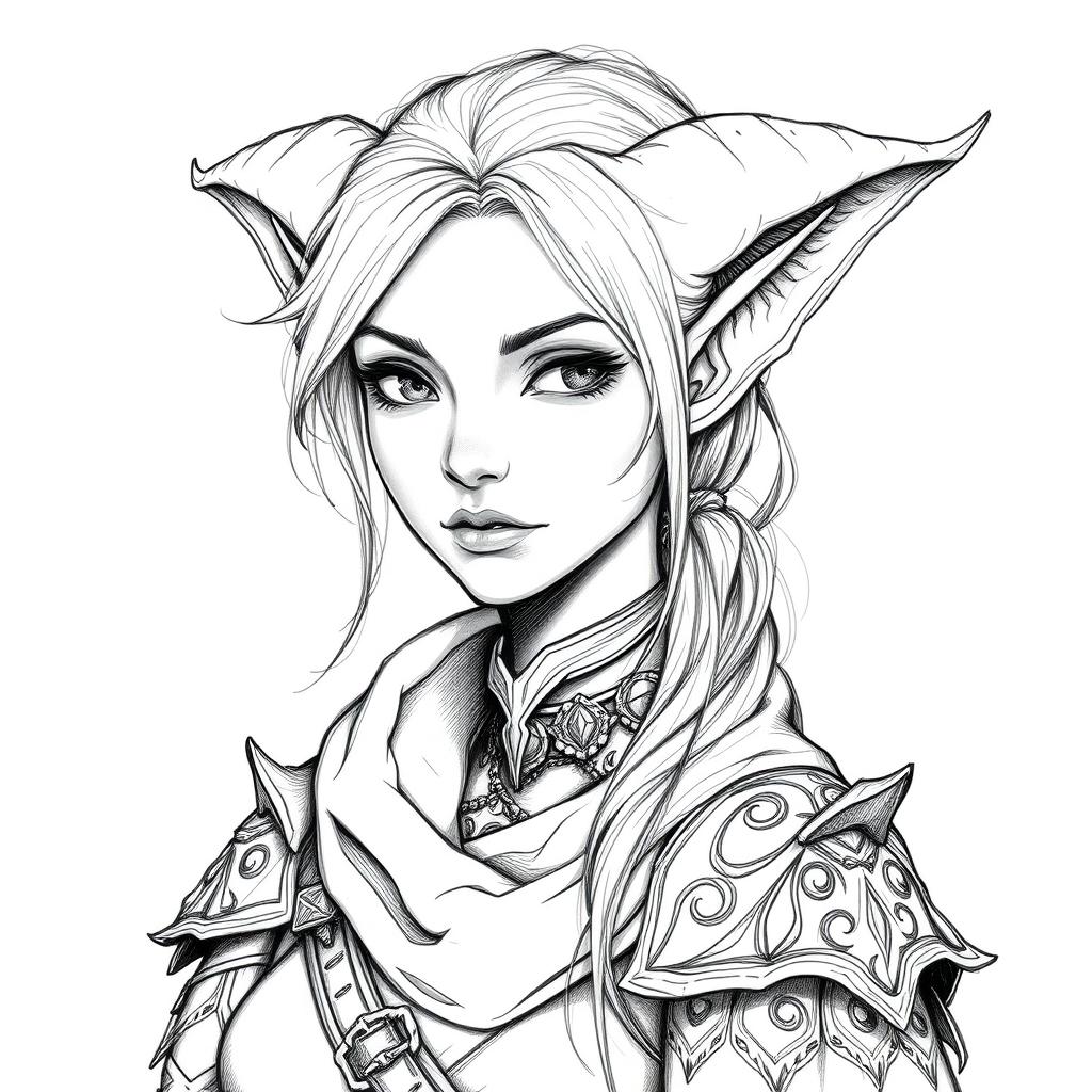 A detailed and captivating portrait of a female Thieffelin character from Dungeons and Dragons, sketched in a fantastic art style