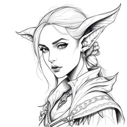 A detailed and captivating portrait of a female Thieffelin character from Dungeons and Dragons, sketched in a fantastic art style