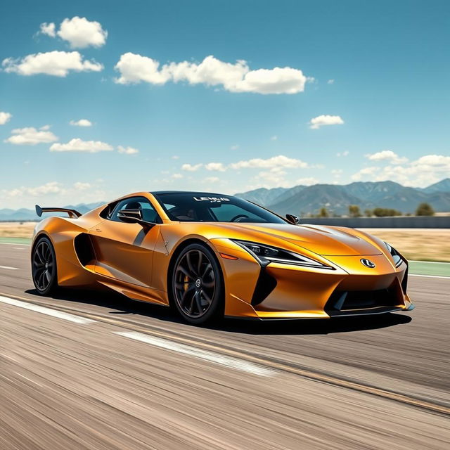 A striking fusion of a Corvette C8 and a Lexus LZ350e, showcasing a sleek and sporty design with a matte gold finish