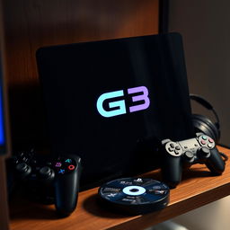 A sleek, modern black game console, styled like a PlayStation 3, prominently featuring a glowing 'G3' logo on the front