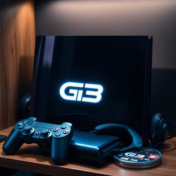 A sleek, modern black game console, styled like a PlayStation 3, prominently featuring a glowing 'G3' logo on the front