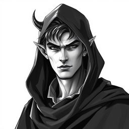 A captivating portrait of a male dhampir character, featuring small pointed ears and a cunning expression, embodying the essence of a rogue