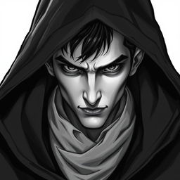 A captivating portrait of a male dhampir character, featuring small pointed ears and a cunning expression, embodying the essence of a rogue