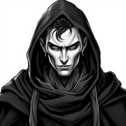 A captivating portrait of a male dhampir character, featuring small pointed ears and a cunning expression, embodying the essence of a rogue