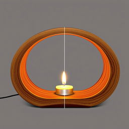 An infinity vision lamp designed with warm wood tones, featuring a glowing candle at its center