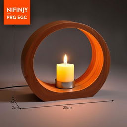 An infinity vision lamp designed with warm wood tones, featuring a glowing candle at its center