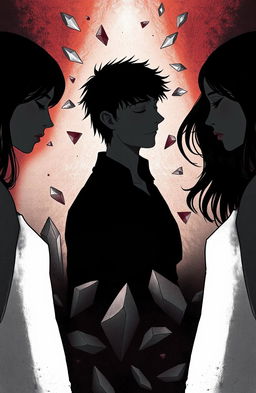 A dramatic illustration in dark tones representing a love triangle