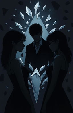 A dramatic illustration in dark tones representing a love triangle