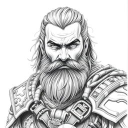 A portrait of a rugged human male warrior, featuring a full beard and a determined expression