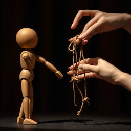 A wooden doll with intricate carvings and a smooth finish, positioned on a stage