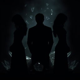 A dramatic image in dark tones representing a love triangle