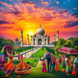 A vibrant and colorful depiction of India, showcasing its rich culture and diverse landscapes