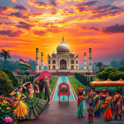 A vibrant and colorful depiction of India, showcasing its rich culture and diverse landscapes