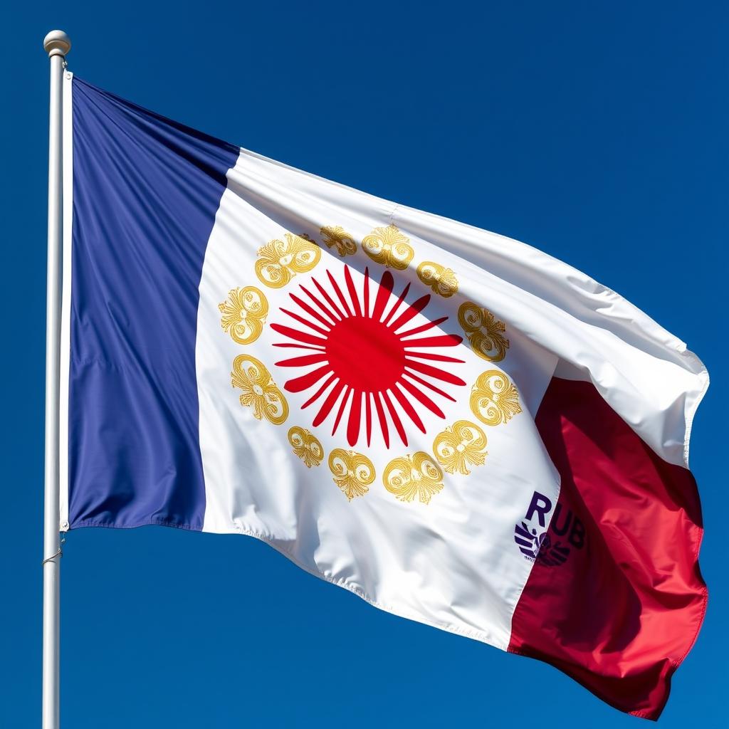 An artistic representation of the Russo-Japanese Imperial Federation flag, featuring an elaborate design that combines the elements of the Russian and Japanese flags