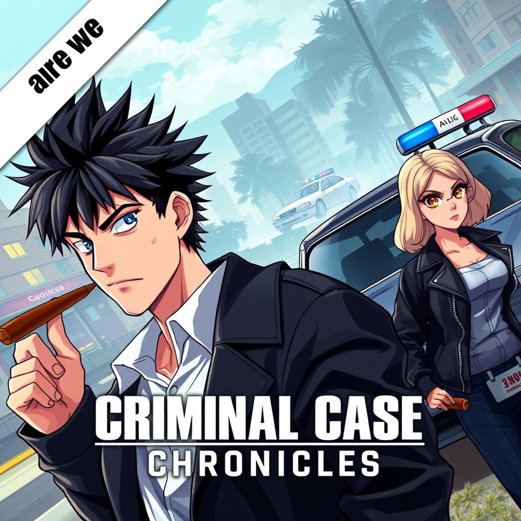 An exciting game poster for an anime-style open-world criminal action adventure titled 'Criminal Case Chronicles'